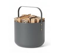 LIVLIG Panier à bûches de cheminée en métal 28 l, avec anse, panier de transport, accessoires de cheminée, panier en métal avec revêtement en poudre mat, gris
