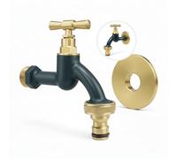 LIVLIG Robinet de jardin de qualité supérieure - Résistant au gel - Avec rosace et raccord de tuyau - En laiton - Design doré - Avec revêtement par pulvérisation - Anthracite