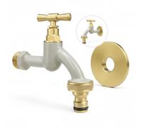 LIVLIG Robinet de jardin premium, robinet extérieur résistant au gel avec garniture en rosette et raccord de tuyau, robinet d'eau froide en laiton, design de robinet doré avec revêtement en poudre