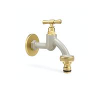 LIVLIG Robinet extérieur 1/2" avec rosace et raccord de tuyau 1/2" - Robinet d'eau froide en laiton - Robinet de jardin doré - Motif grège