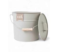 LIVLIG Seau en zinc, avec couvercle, 10 l, seau à cendres, en métal, accessoire de cheminée, seau en tôle, avec couvercle, multifonction, beige