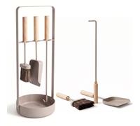LIVLIG Serviteur de cheminée 3 pièces beige, accessoires pour poêle à bois | Serviteur de cheminée design avec tisonnier, balayette, pelle à cendres et support en métal et bois