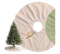 Livlig53 Jupe de Sapin Ø120 cm en Coton Beige/Vert - Tapis Rond réversible 2-en-1 avec Bord doré, Couverture décorative pour Pied de Sapin de Noël