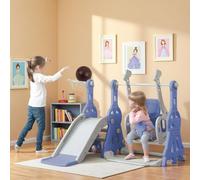LIVLUX Toboggan Enfant 4 en 1 avec Balançoire, Panier de Basket et Échelle d'escalade, pour Aire de Jeux Intérieure et Extérieure. (Bleu B)