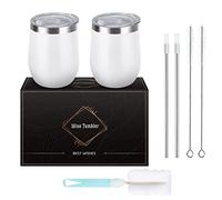 Livole 2x Mug Isotherme 12OZ 250ML, Gobelet de voyage, Thermos Cafe à Double Paroi Isolant Tasse à café Réutilisable, 304 18/8 Acier Inoxydable, Couvercles anti-éclaboussure, Paille, sans BPA,Blanc