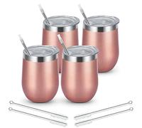 Livole 4x Mug Isotherme 12OZ 250ML, Gobelet de voyage, Thermos Cafe à Double Paroi Isolant Tasse à café Réutilisable, 304 18/8 Acier Inoxydable, Couvercles anti-éclaboussure, Paille, sans BPA, Or Rose