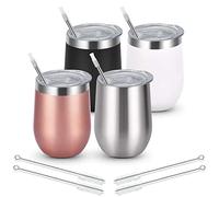 Livole 4x Mug Isotherme 12OZ 250ML, Gobelet de voyage, Thermos Cafe à Double Paroi Isolant Tasse à café Réutilisable, 304 18/8 Acier Inoxydable, Couvercles anti-éclaboussure, Paille, sans BPA