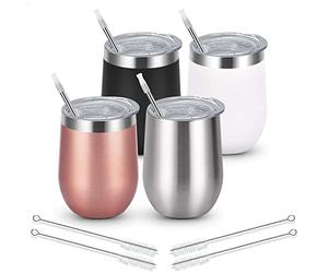 Livole 4x Mug Isotherme 12OZ 250ML, Gobelet de voyage, Thermos Cafe à Double Paroi Isolant Tasse à café Réutilisable, 304 18/8 Acier Inoxydable, Couvercles anti-éclaboussure, Paille, sans BPA
