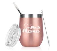 Livole Cadeau pour la fête des mères, meilleur cadeau pour maman, cadeau d'anniversaire de fille - Weltbeste Mama - Tasse isotherme 350 ml avec couvercle en paille, gobelet de camping de 350 ml