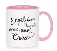 Livole Tasse à café rose avec inscription en allemand « Engel ohne Flügel nennt man Oma » - 310 ml