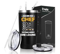 Livole Tasse Chef Cadeaux Noël, Je suis le Chef, je trouve toujours une solution, cadeau pour patron, collègue, homme Idée cadeau pour homme, lui, 600 ml Tasse à café de camping isotherme