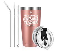 Livole Tasse isotherme anti-fuite, tasse isotherme avec paille et couvercle, tasse à café de voyage « This is What an Awesome Teacher »