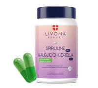 LIVONA BEAUTY Complexe DETOX 120 gélules : Spiruline 100 mg + Algue Chlorella 100mg + Calcium + Artichaut + Choline - Complément alimentaire Livona Beauty - sans gluten ni OGM ni allergènes | Vegan