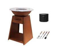 LIVONA Brasero Plancha en Acier Corten avec Housse + 3 ustensiles - Look Rustique & Design