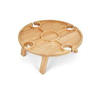 Plateau apéritif - LIVOO - MES150 - Bois d'hévéa - Plateau séparateur - 4 encoches pour verres - Pieds pliables