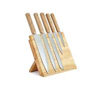 Livoo - Set de 5 couteaux et support magnétique MEC136-5 couteaux, manche en bois d'hévéa 3 rivets, acier inoxydable
