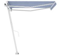 [Livraison flash] Protection solaire, protection UV, auvent, convient pour jardin, véranda, pergola, pelouse, balcon, terrasse, store sur pied rétractable à la main, 350 x 250 cm bleu/blanc