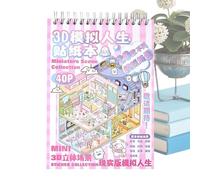 Livre avec autocollants de scènes miniatures - Amusant pour adultes avec art de dessin animé miniature et bricolage | Livre d'autocollants amusants à faire soi-même | Pour adultes amoureux amis