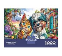 Livre Cat & Dog Puzzle De 1000 Pièces - Assemblage Parfait & Détente Vue littéraire Pet Confortable - Adultes Et Enfants 38x26cm/1000pcs Cadeau d'anniversaire