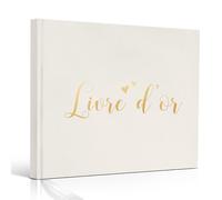 Livre d’or beige élégant pour mariage, anniversaire ou baptême - Couverture rigide avec lettres dorées - Carnet raffiné de 100 pages blanches pour vœux et souvenirs