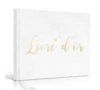 Livre d’or blanc élégant pour mariage, anniversaire ou baptême - Couverture rigide avec lettres dorées - Carnet raffiné de 100 pages blanches pour vœux et souvenirs