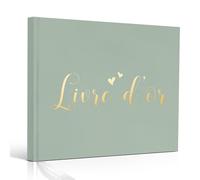 Livre d’or Vert sauge pour mariage, anniversaire ou baptême - Édition raffinée à couverture rigide avec titre doré - 100 pages pour garder les vœux et souvenirs précieux