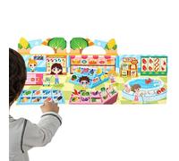 Livre d'activités avec autocollants - Jouet éducatif réutilisable, imperméable avec thème shopping, engagement calme, jeu éducatif avec pages portables, divertissement interactif pour enfants