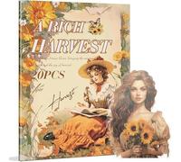 Livre d'autocollants - 20 feuilles d'autocollants vintage en PET pour scrapbooking, journal intime, éphémère et travaux manuels décoratifs - Autocollants prédécoupés à motif floral - Une récolte riche