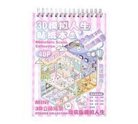 Livre d'autocollants avec scènes miniatures - 5,35x7,48 pouces Livre d'autocollants avec scènes, matériau adhésif réutilisable | Animal de compagnie miniature Art fantastique | Et de jolies vignettes