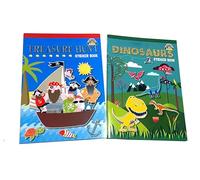 Livre d'autocollants - Combo of 2 - Chasse au trésor et dinosaures - rempli d'activités et de jeux. Scannez pour écouter de la musique amusante.