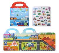 Livre d'autocollants de véhicules, livres d'autocollants réutilisables Toys, Papier silencieux imperméable à la gelée, Décoration de nécessité avec poignée, outil d'apprentissage éducatif précoce plia