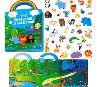 Livre d'autocollants réutilisables, 36 animaux sauvages autocollants épais en gel adhésifs imperméables, autocollants à thème animal, jeu de correspondance, livres d'activités pour les tout-petits