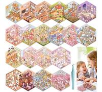 Livre d'Autocollants Scènes Miniatures - 50 Feuilles de Stickers Créatifs pour Adultes, Art Thérapie 3D DIY, Livre de Scènes Style Japonais pour Coin Douillet