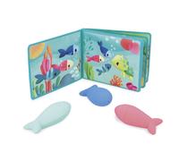 Janod - Livre de Bain Interactif avec 3 Jouets Aspergeurs Inclus - 1 Livre + 3 gicleurs - Développe la Motricité Fine - Nettoyage Facile - Dès 10 Mois - J04733