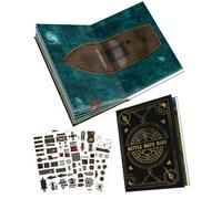 Livre de cartes de combat DND - 32 tapis réutilisables effaçables à sec/humide avec plus de 100 autocollants de paysage, grille de 2,5 cm et reliure à plat - Kit de terrain RPG portable pour campagnes