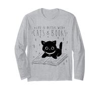 Livre de Chat pour Femmes Life is Better with Cats and Books Manche Longue