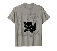 Livre de Chat pour Femmes Life is Better with Cats and Books T-Shirt