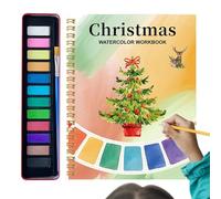 Livre De Coloriage Aquarelle - Cahier De Travail Aquarelle Avec 12 Couleurs Peintures | Ensemble De Pratique De Peinture Pour Débutants Avec Peintures Et Pinceaux Pour Les Débutants Scolaires (Noël)