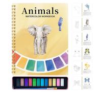 Livre De Coloriage Aquarelle - Cahier De Travail Aquarelle Avec 12 Couleurs Peintures | Ensemble De Pratique De Peinture Pour Débutants Avec Peintures Et Pinceaux Pour Les Débutants Scolaires(Animaux)