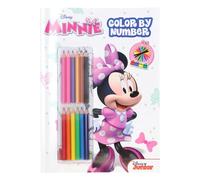 Livre de coloriage avec 12 crayons de couleur Minnie Mouse - Couleurs par numéros