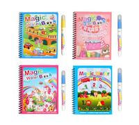 Livre de Coloriage Magique à l'eau,4 PCS Enfants Livres de Coloriage à l'eau Réutilisable Lettre de Licorne de Dessin Animé pour Dessiner Peindre à l'eau Idéal en Voyage pour Enfants