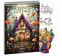 Livre de coloriage pour femme à spirale, à plat tout en coloriant un seul côté, cadeau pour adulte pour se détendre et soulager l'anxiété The Enchanted Cottage