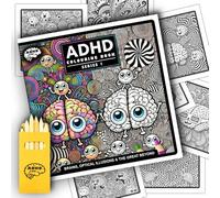 Livre de coloriage TDAH pour adultes - 64 pages - Cerveaux, espace et illusions d'optique - Mini crayons de couleur