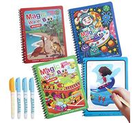 Livre de Dessin Magique de L'eau, Magic Water Coloring Book Réutilisable avec Stylo, Livres D'eau Griffonner Jouets Cadeaux pour Enfants Garçons Filles 2-8 Ans Education Jeux, 4 Pièces