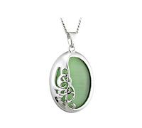 Livre de Kells Collier Vert œil de Chat en Rhodium plaqué