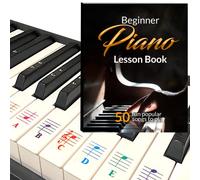 Livre de leçon de piano pour débutant, 50 chansons étonnantes et populaires, autocollants de piano et de clavier pour claviers 88/76/61/54/49/37 touches, transparent et amovible