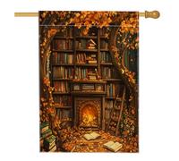 Livre de lecture d'automne, drapeaux de maison scéniques de 71,1 x 101,6 cm pour extérieur, bibliothèque d'automne, citrouille, drapeaux verticaux standard en lin, drapeaux imprimés pour Thanksgiving