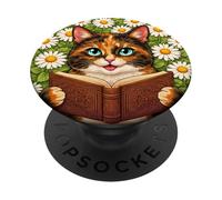 Livre de Lecture en Forme de Chat écaille de Tortue avec Marguerite PopSockets PopGrip Adhésif