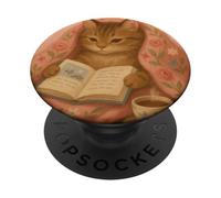 Livre de Lecture en Forme de Chat Mignon pour Lire l'heure du thé PopSockets PopGrip Adhésif
