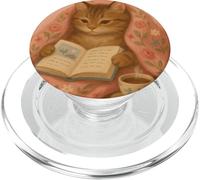 Livre de Lecture en Forme de Chat Mignon pour Lire l'heure du thé PopSockets PopGrip pour MagSafe